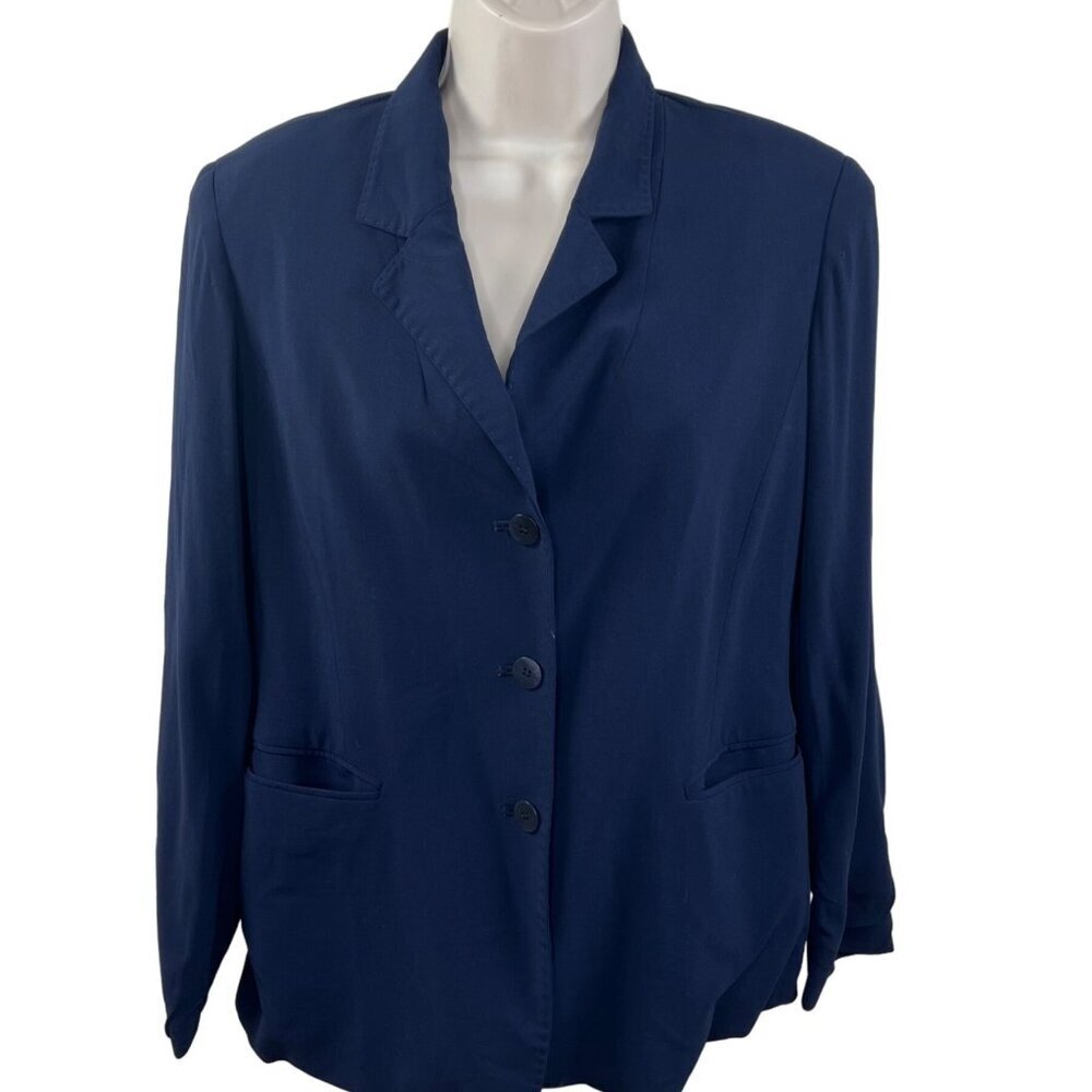 Lafayette 148 Wool Blend Blazer Jacket Womens 4 Navy Blue Classic Career